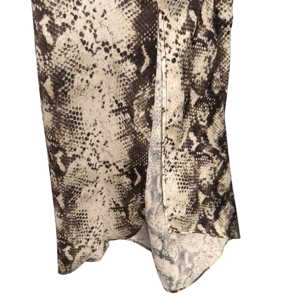 Le Superbe Size 2 Long Sleeve Belted Shirt Dress Brown Gray Snake Print Midi - Picture 7 of 10
